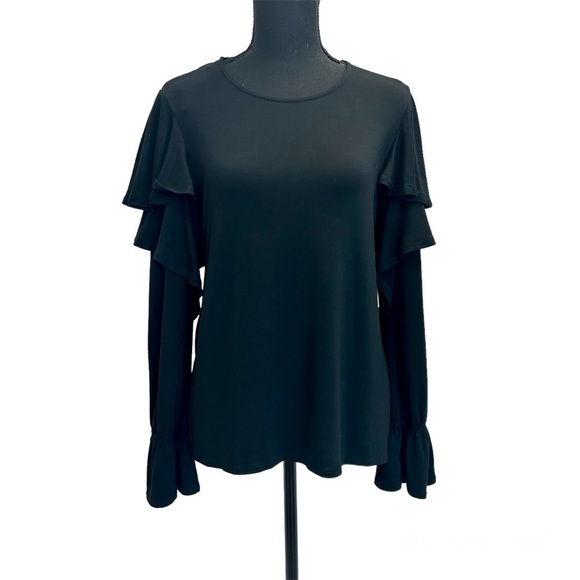 HALSTON black long sleeve ruffle frill blouse top Sz S NWT - Picture 10 of 10